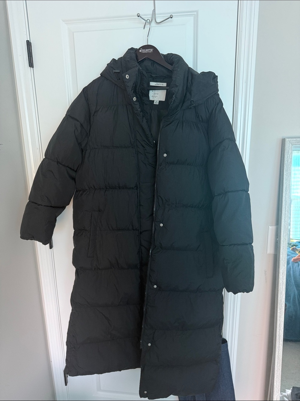 a new day Black Long Hooded Puffer Coat